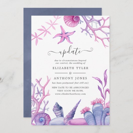Waterverf Ocean Life Wedding Update Kaart (Voorkant / Achterkant)