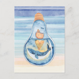 Waterverf Ocean Light bulb Humpback Whale Ship Briefkaart