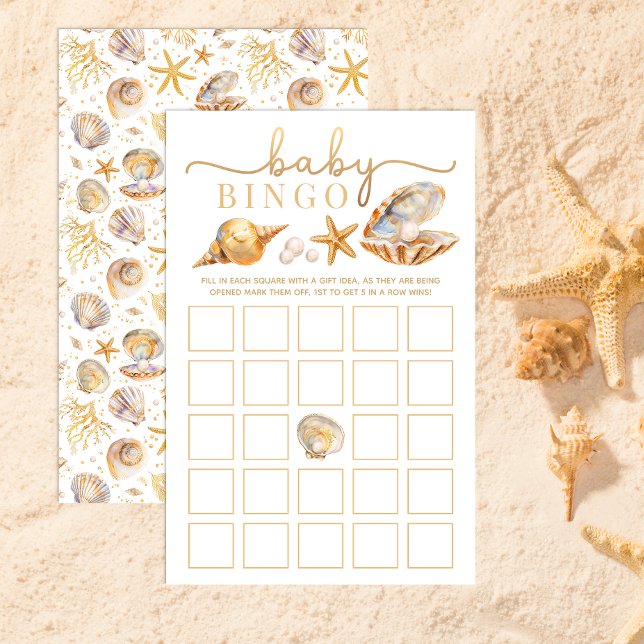 Waterverf Ocean Little Pearl Baby shower Bingo Ga (Baby Bingo Game Card)