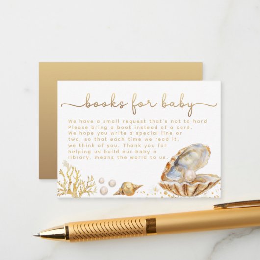 Waterverf Ocean Little Pearl Baby shower Boek Req Informatiekaartje (Voorkant / Achterkant in situ)