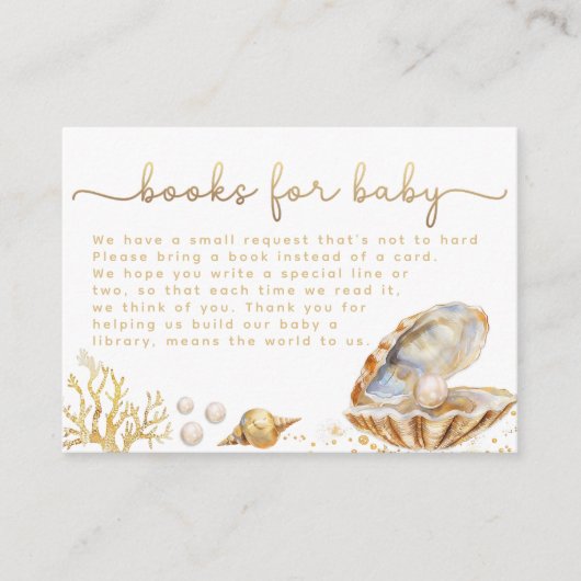 Waterverf Ocean Little Pearl Baby shower Boek Req Informatiekaartje (Voorkant)