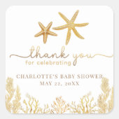 Waterverf Ocean Little Pearl Baby shower Favoriet Vierkante Sticker (Voorkant)