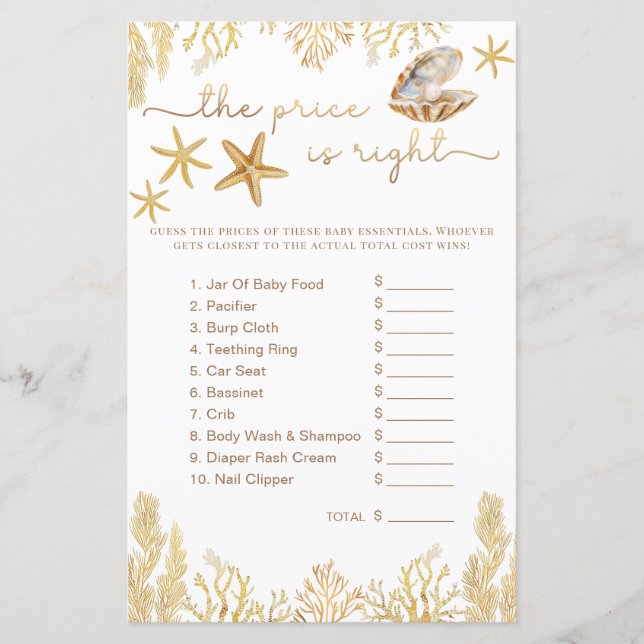 Waterverf Ocean Little Pearl Baby shower Game Zij (Voorkant)