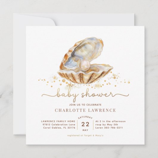 Waterverf Ocean Little Pearl Baby shower Kaart (Voorkant)