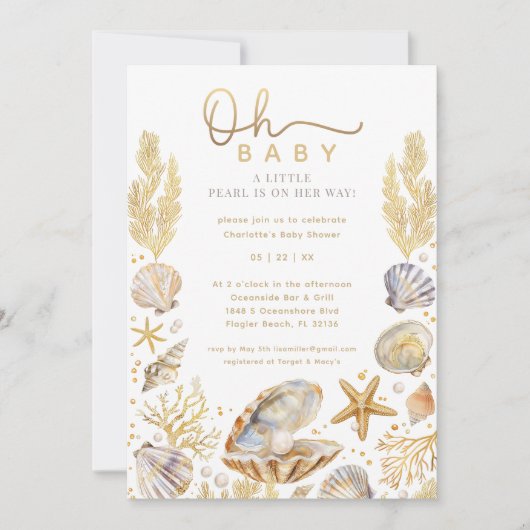 Waterverf Ocean Little Pearl Baby shower Kaart (Voorkant)