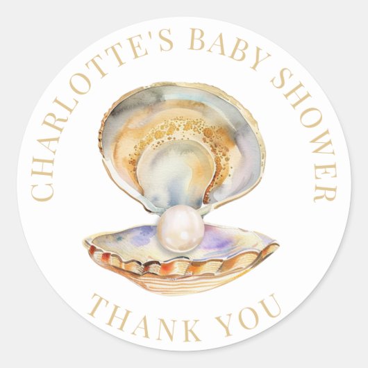 Waterverf Ocean Little Pearl Baby shower Ronde Sticker (Voorkant)