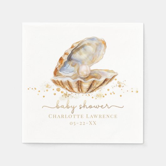 Waterverf Ocean Little Pearl Baby shower servetten (Voorkant)