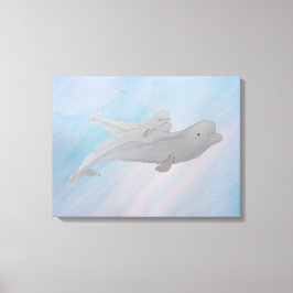 Waterverf Ocean Moeder Baby Beluga Whale Canvas Afdruk