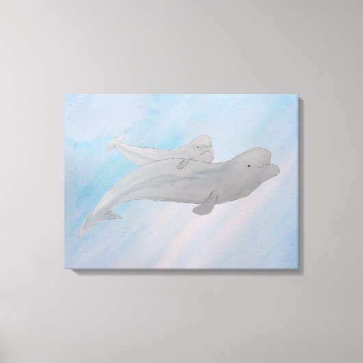 Waterverf Ocean Moeder Baby Beluga Whale Canvas Afdruk (Voorkant)