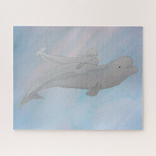 Waterverf Ocean Moeder Baby Beluga Whales Legpuzzel (Horizontaal)