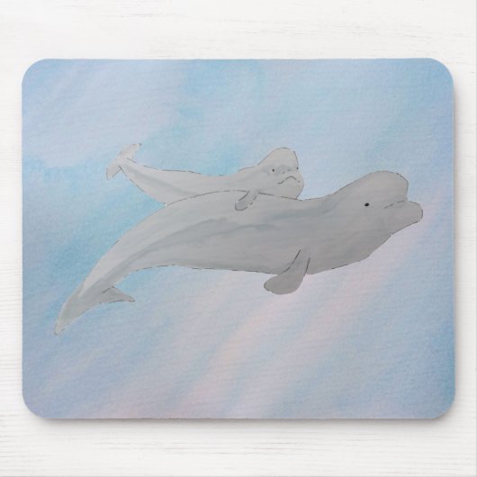 Waterverf Ocean Moeder Baby Beluga Whales Muismat (Voorkant)