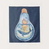Waterverf Ocean Scene in Light Bulb Whale Boat Wandkleed (Voorkant)