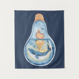 Waterverf Ocean Scene in Light Bulb Whale Boat Wandkleed