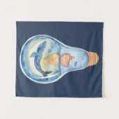 Waterverf Ocean Scene in Light Bulb Whale Boat Wandkleed (Voorkant (horizontaal))