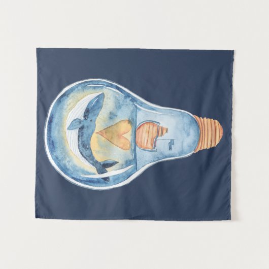 Waterverf Ocean Scene in Light Bulb Whale Boat Wandkleed (Voorkant (horizontaal))