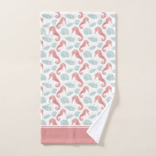 Waterverf Ocean Seashell Pattern met Naam Roze Bad Handdoek (Handdoek)