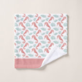 Waterverf Ocean Seashell Pattern met Naam Roze Bad Handdoek (Wasdoekje)