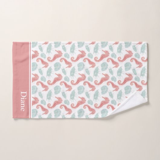 Waterverf Ocean Seashell Pattern met Naam Roze Bad Handdoek (Handdoek)