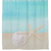 Waterverf Ocean Starfish and Sand Dollar Douchegordijn (Voorkant)