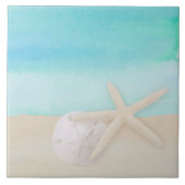 Waterverf Ocean Starfish and Sand Dollar Tegeltje (Voorkant)