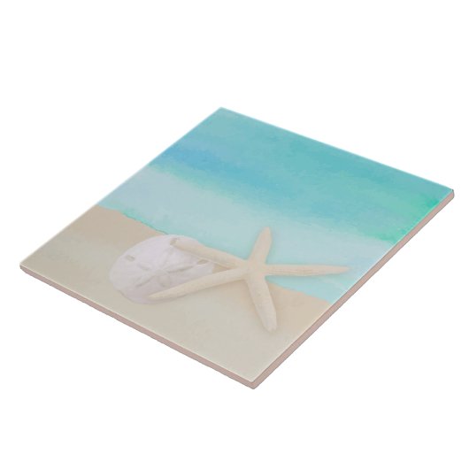 Waterverf Ocean Starfish and Sand Dollar Tegeltje (Zijkant)