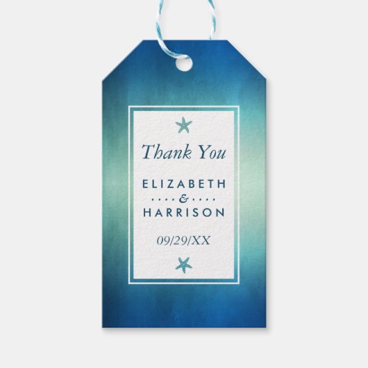 Waterverf Ocean Starfish Beach Weddenschap Cadeaulabel (Voorkant)