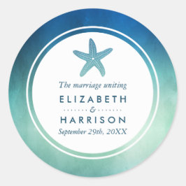 Waterverf Ocean Starfish Beach Weddenschap Ronde Sticker