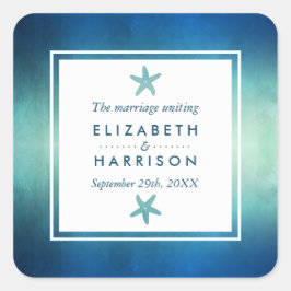 Waterverf Ocean Starfish Beach Wedding Favor Vierkante Sticker