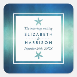Waterverf Ocean Starfish Beach Wedding Favor Vierkante Sticker