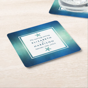 Waterverf Ocean Starfish Beach Wedding Kartonnen Onderzetters