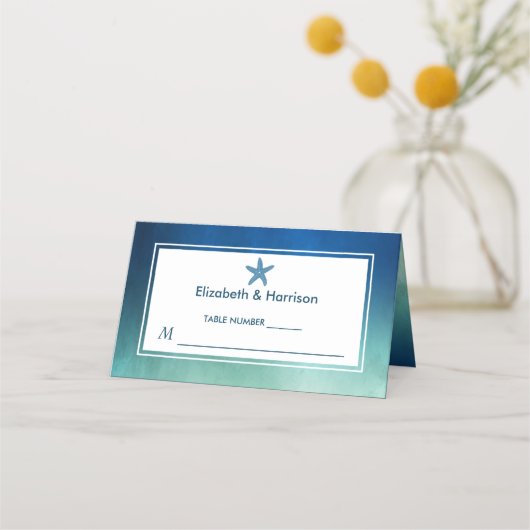 Waterverf Ocean Starfish Beach Wedding Plaatskaartje (Voorkant)