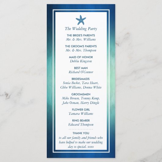 Waterverf Ocean Starfish Beach Wedding Programme Programmakaart (Achterkant)