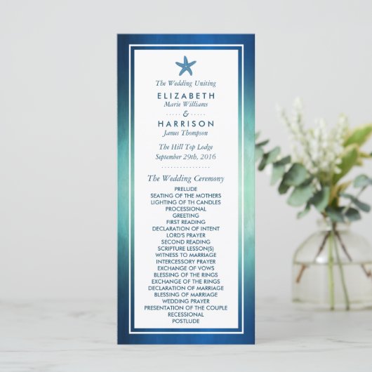 Waterverf Ocean Starfish Beach Wedding Programme Programmakaart (Staand voorkant)