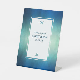 Waterverf Ocean Starfish Beach Wedding Reclamebord Met Voetstuk