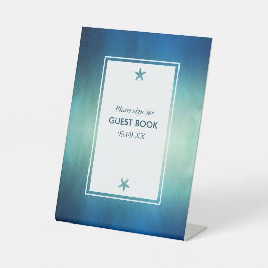 Waterverf Ocean Starfish Beach Wedding Reclamebord Met Voetstuk (Voorkant)