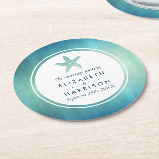 Waterverf Ocean Starfish Beach Wedding Ronde Kartonnen Onderzetter (Gebogen)