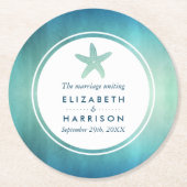 Waterverf Ocean Starfish Beach Wedding Ronde Kartonnen Onderzetter (Voorkant)