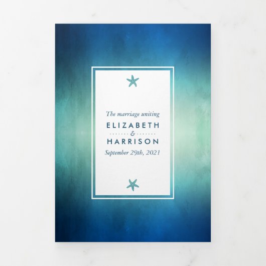 Waterverf Ocean Starfish Beach Wedding Suite Drieluik Uitnodiging (Cover)