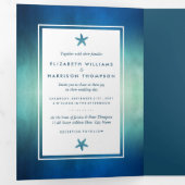 Waterverf Ocean Starfish Beach Wedding Suite Drieluik Uitnodiging (Binnenzijde eerst)