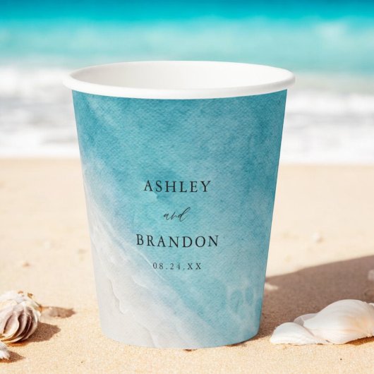 Waterverf Ocean Summer Blue Beach Weddenschap Papieren Bekers