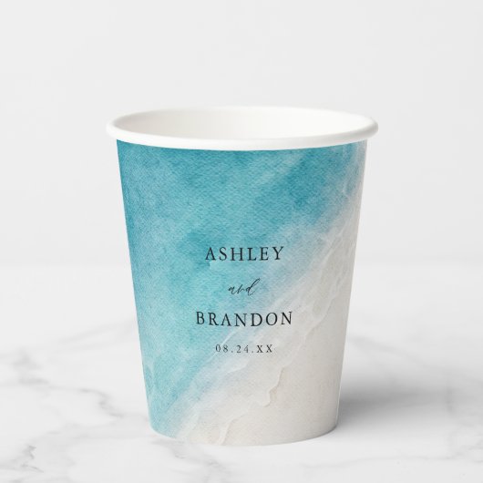 Waterverf Ocean Summer Blue Beach Weddenschap Papieren Bekers (Achterkant)