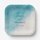 Waterverf Ocean Summer Blue Beach Weddenschap Papieren Bordje (Voorkant)