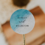 Waterverf Ocean Summer Blue Beach Weddenschap Ronde Sticker<br><div class="desc">Waterverf Ocean Blue Beach Weddenkers</div>
