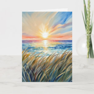Waterverf Ocean Sunrise denkt aan jou Kaart