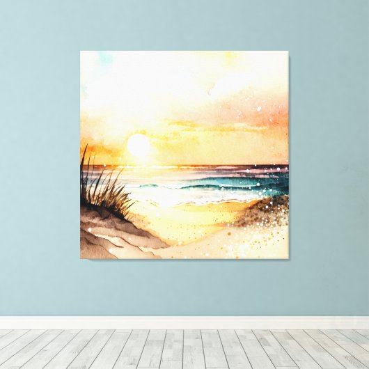 Waterverf Ocean Sunset Canvas Afdruk (Insitu (Houten vloer))