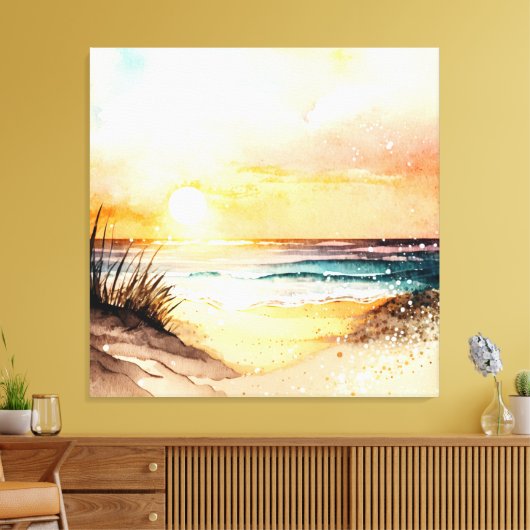 Waterverf Ocean Sunset Canvas Afdruk (Insitu (Woonkamer))