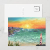 Waterverf Ocean Sunset | Vintage Travel Briefkaart (Voorkant / Achterkant)