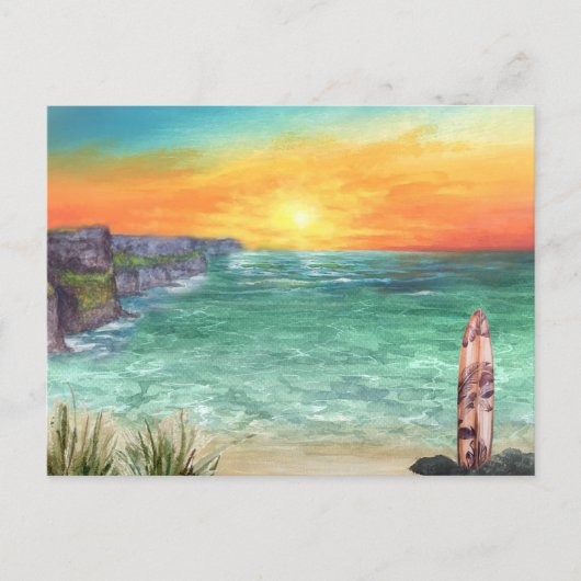 Waterverf Ocean Sunset | Vintage Travel Briefkaart (Voorkant)