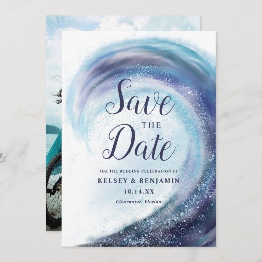 Waterverf Ocean Wave | De foto bewaart de Datum Kaart (Voorkant / Achterkant)