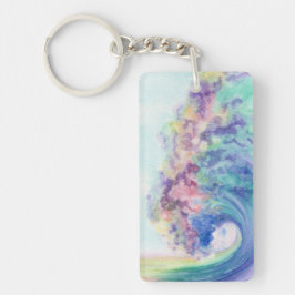 Waterverf Ocean Wave & Family Photo Template Sleutelhanger